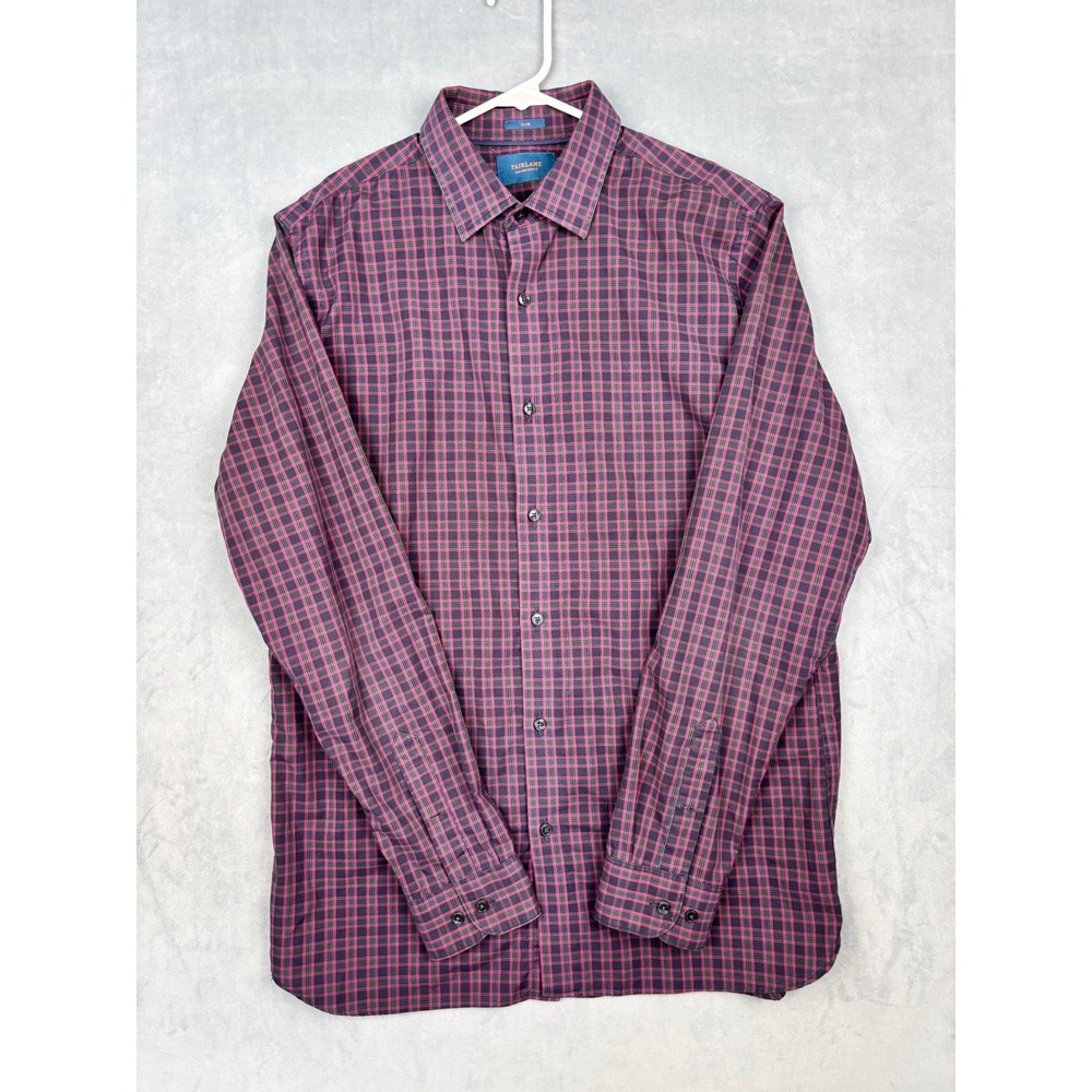 Fairlane Mens Slim Fit Tall Holiday Plaid Shirt Purple Red Non-Iron Stretch L